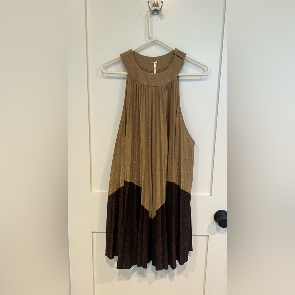 Free People size S gold and brown sleeveless dress